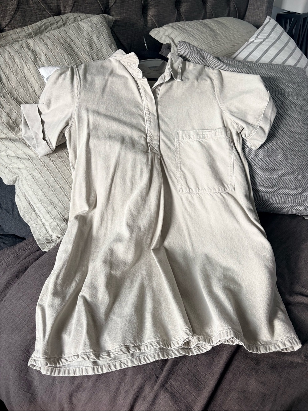 Pilot Casual Short-Sleeve Shirt Dress in Light Cream